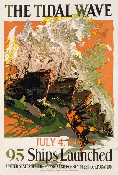 The tidal wave by Joseph Clement Coll, 1918 — digital art print download