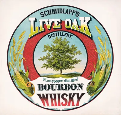 Schmidlapp's live oak distillery, fine copper distilled bourbon whisky by Эргготт и Кребс, c1872 — digital art print download
