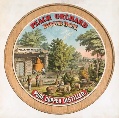 Peach orchard bourbon. Peach orchard still by Strobridge & Co. Lith., 1873 — digital art print download