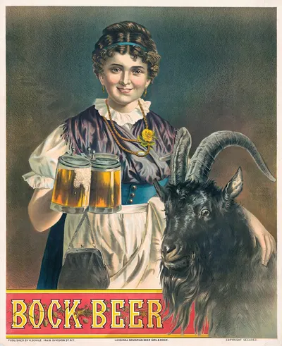 Bock Beer, original Bavarian beer girl & bock by Henry Jerome Schile, 1885 — digital art print download