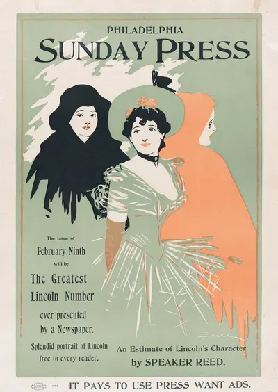 Advertisement for Philadelphia Sunday Press; Ferbuary 9, 1896 by Джордж Рейтер Брилл, 1896 — digital art print download