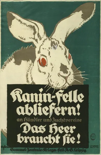 Kanin-felle abliefern! an Händler und Zuchtvereine. Das Heer braucht sie! by Julius Gipkens, 1917 — digital art print…
