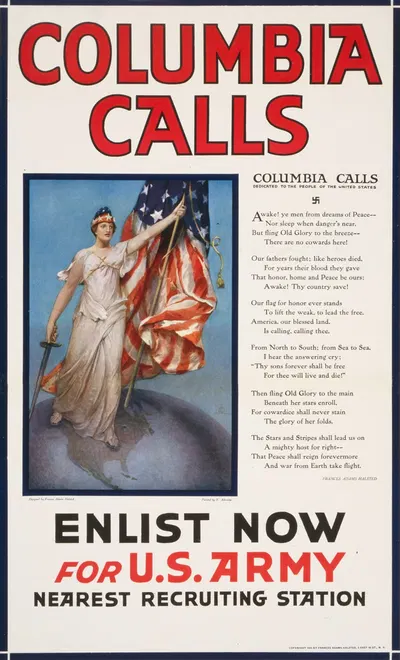 Columbia calls–Enlist now for U.S. Army by Vincent Aderente, 1916 — digital art print download