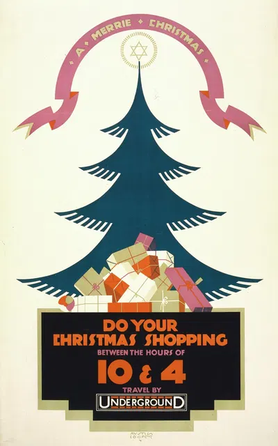 A merrie Christmas Do your shopping between the hours of 10 and 4. Travel by Underground by Austin Cooper, 1924 — digital…