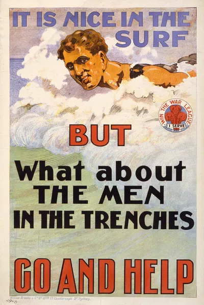 It is nice in the surf but what about the men in the trenches. Go and help by David Henry Souter, 1917 — digital art print…