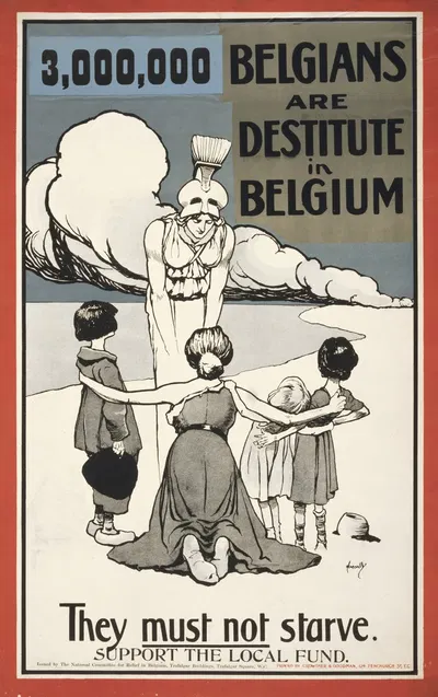 3,000,000 Belgians are destitute in Belgium. They must not starve. Support the local fund by John Hassall, 1915 — digital…