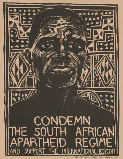 Condemn the South African apartheid regime and support the international boycott by Rachael Romero, 1976 — digital art…