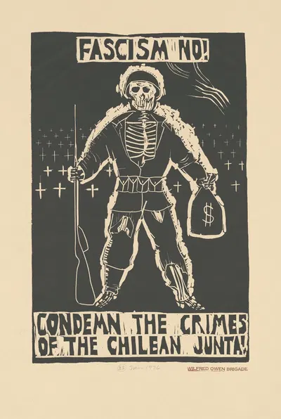 Fascism no! Condemn the crimes of the Chilean junta! by Rachael Romero, 1976 — digital art print download