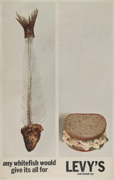 Any whitefish would give its all for Levy's real Jewish rye by Robert Gage, 1962 — digital art print download