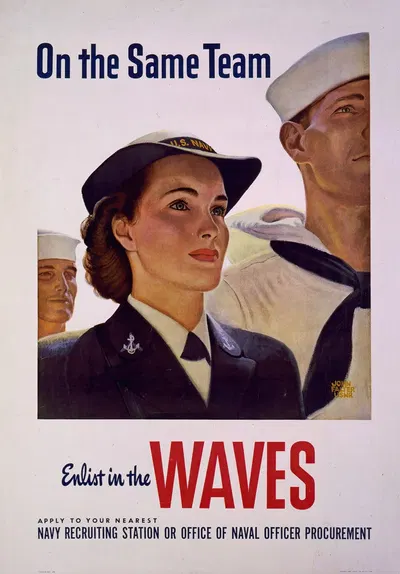 On the same team, enlist in the Waves by John Philip Falter, 1943 — digital art print download