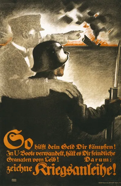 So hilft dein Geld dir kämpfen! In U-Boote verwandelt … zeichne Kriegsanleihe! by Lucian Bernhard, 1917 — digital art print…