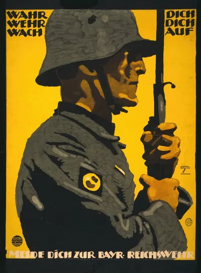 Wahr dich, Wehr dich, Wach auf. Melde dich zur Bayr. Reichswehr by Ludwig Hohlwein, 1918 — digital art print download