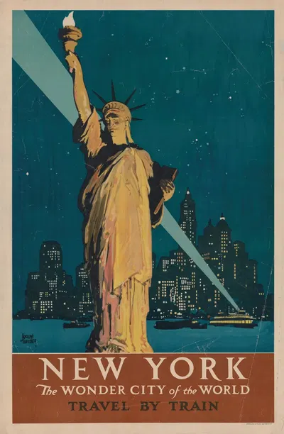 New York, the wonder city of the world Travel by train by Adolph Treidler, 1927 — digital art print download