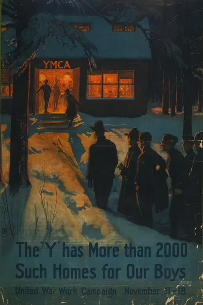 The 'Y' has more than 2000 such homes for our boys–United War Work Campaign, November 11-18 by Albert Herter, 1918 —…