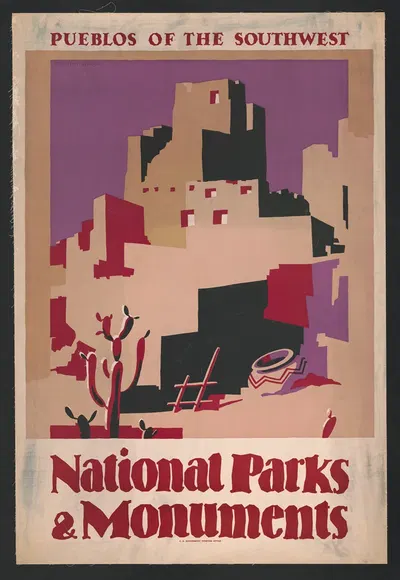 National parks and monuments Pueblos of the southwest by Dorothy Waugh, 1930 — digital art print download