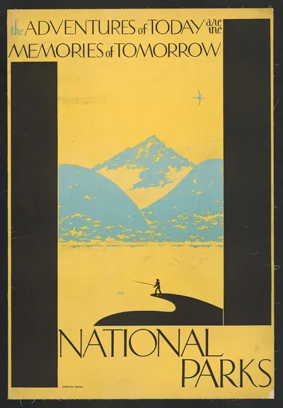 The adventures of today are the memories of tomorrow National parks by Dorothy Waugh, 1930 — digital art print download