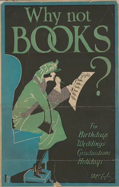 Why not books. for birthdays, weddings, graduations, holidays. by Ethel C Taylor, 1920 — digital art print download