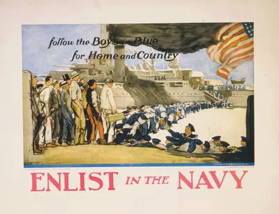 Enlist in the Navy follow the boys in blue for home and country by Джордж Хэнд Райт — digital art print download