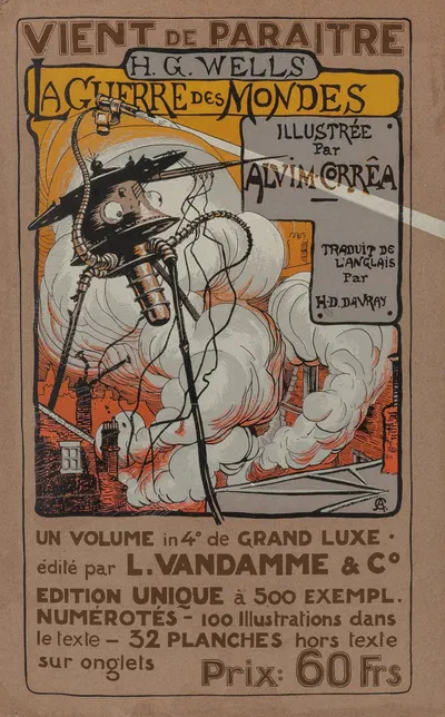 The War of the Worlds, L'Vandamme edition announcement poster by Энрике Алвим Корреа, 1906 — digital art print download