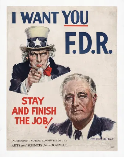 I want you F.D.R.–Stay and finish the job! by Джеймс Монтгомери Флагг, 1944 — digital art print download