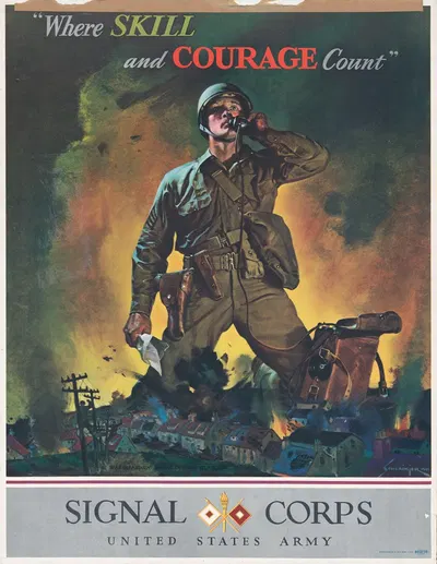 Where skill and courage count. Signal Corps, United States Army by Jes Wilhelm Schlaikjer, 1942 — digital art print download