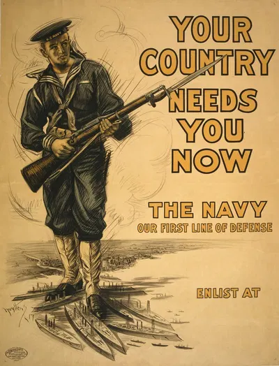 Your country needs you now – The Navy, our first line of defense by Жозеф Пьер Нуйттенс, 1917 — digital art print download