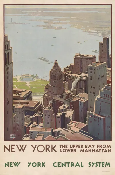 New York ; the upper bay from lower Manhattan. New York Central System by Leslie Ragan, 1920 — digital art print download