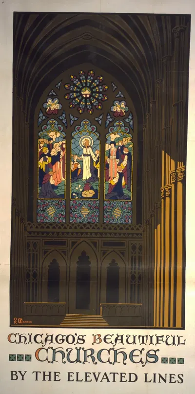 Chicago's beautiful churches by the elevated lines by Oscar Rabe Hanson, 1923 — digital art print download