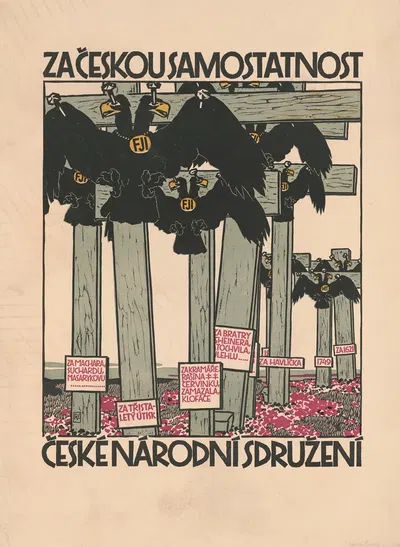 Za ceskou samostatnost, Ceske narodni sdruzeni by Vojtech Preissig, 1918 — digital art print download