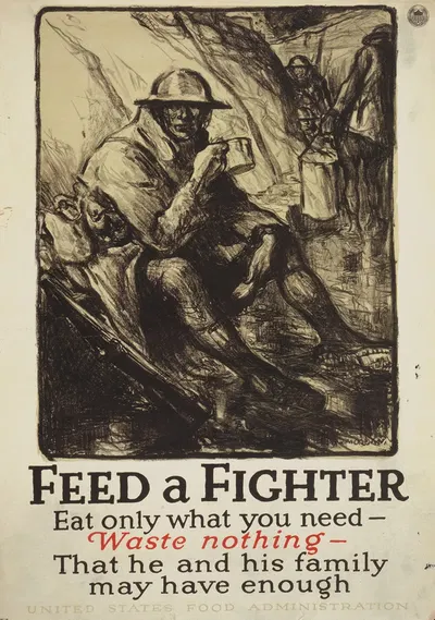 Feed a fighter – Eat only what you need – Waste nothing – That he and his family may have enough by Wallace Morgan, 1918 —…