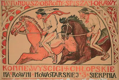 Konne wyścigi chłopskie na równi nowotarskiej by Казимеж Сихульский, 1919 — digital art print download