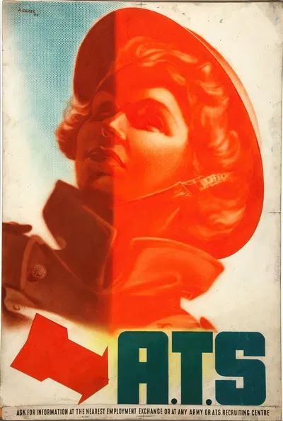 ATS (girl's helmeted head) by Abram Games — digital art print download