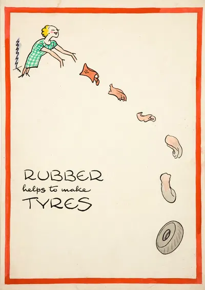 Rubber helps to make tyres by Cyril Kenneth Bird (Fougasse) — digital art print download
