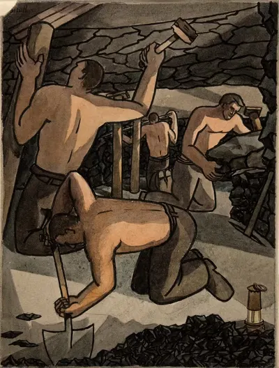 Угольщики на работе, выемка угля и поддержка by Джордж Биссил — digital art print download