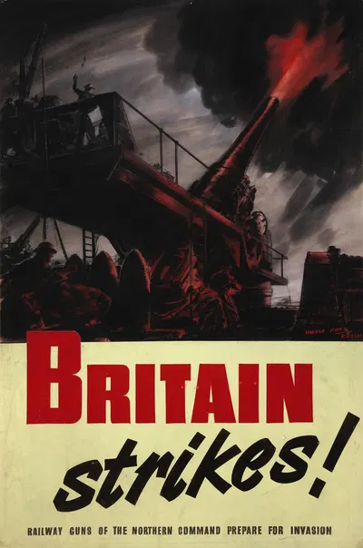 Britain Strikes! Railway guns of the northern command prepare for invasion. by Harold Pym — digital art print download