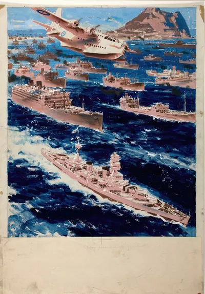 Convoy passing Gibraltar by O'Connell — digital art print download