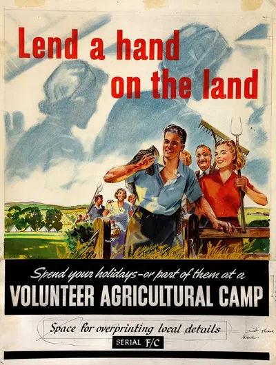 Lend a hand on the land. Spend your holidays – or part of them at a Volunteer Agricultural Camp by O'Connell — digital art…