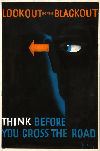 Lookout in the blackout. Think before you cross the road by Pat Keely — digital art print download