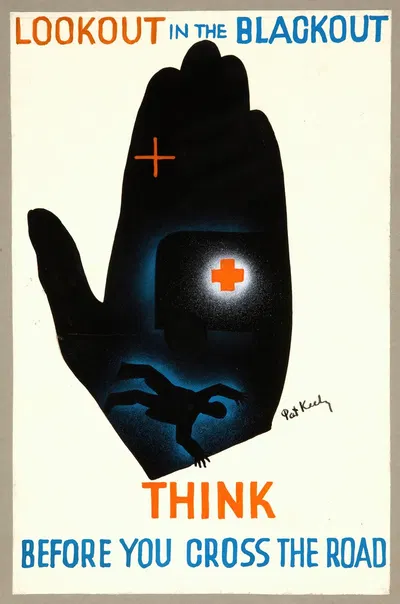 Lookout in the blackout. Think before you cross the road by Pat Keely — digital art print download