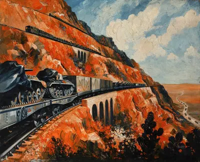 Горная железная дорога, перевозящая танки by Роланд Дэвис — digital art print download