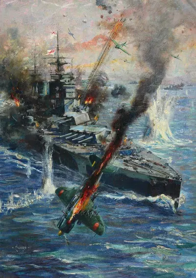 Атака самолета на британский линкор by Терренс Кьюнео — digital art print download