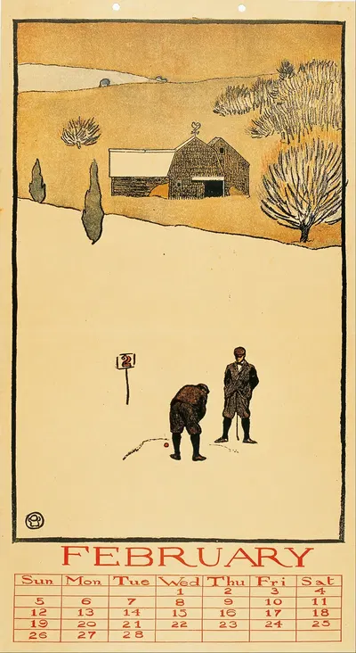 Golf Calendar. February by Эдвард Пэнфилд, 1899 — digital art print download