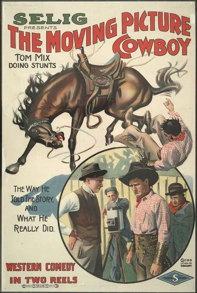 The moving picture cowboy Tom Mix doing stunts by Гоэс Лито. Ко., 1914 — digital art print download