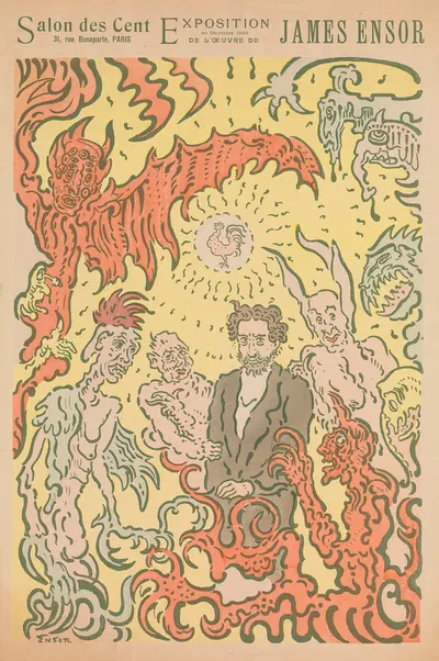 Demons Teasing Me; Poster for the James Ensor Exhibition at the Salon des Cent in Paris by Джеймс Энсор, 1898 — digital art…