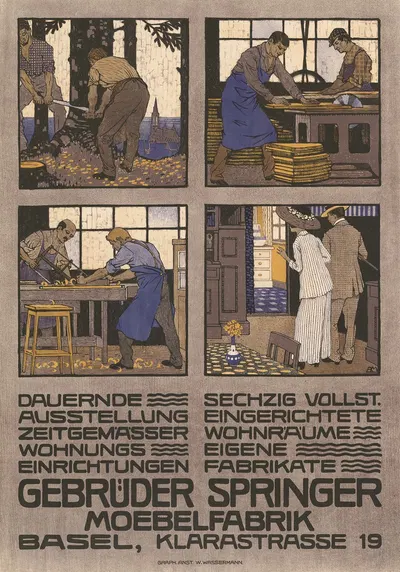 Gebrüder Springer – Möbelfabrik – Basel, Klarastrasse 19 by Burkhard Mangold, 1913 — digital art print download