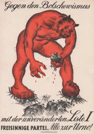 Gegen den Bolschewismus – mit der unveränderten Liste 1 – Freisinnige Partei – Alle zur Urne! by Burkhard Mangold, 1919 —…