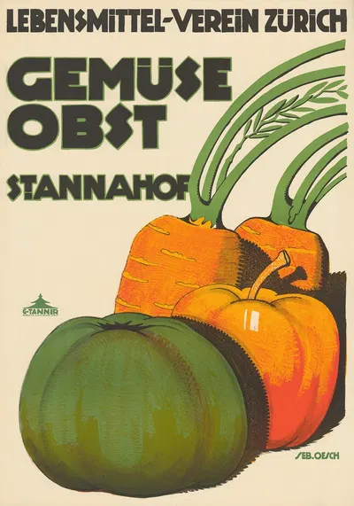 Lebensmittel-Verein Zürich – Gemüse – Obst – St. Annahof by Sebastian Oesch, 1914 — digital art print download