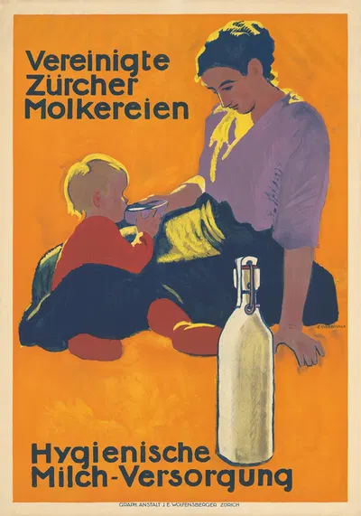 Vereinigte Zürcher Molkereien – Hygienische Milch-Versorgung by Теодор Барт, 1915 — digital art print download