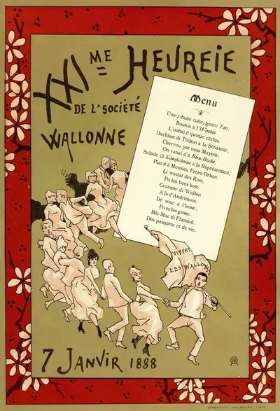 XXIIème Heureie de l'Société wallonne. Menu du vingt-et-unième banquet de la Société de langue et de littérature wallonnes…
