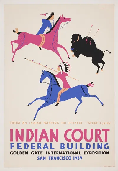 From an Indian painting on elkskin, Great Plains by Louis Siegriest, 1939 — digital art print download